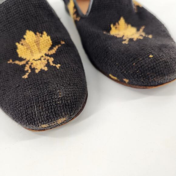 Stubbs & Wooton Bee Black Needlepoint Slipper Loafer Womens 8 Black Classic Luxe - Picture 2 of 8